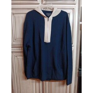 The J PETERMAN Company 1/4‎ Quarter Zip Hoodie Sweater - Black  Cream - Large